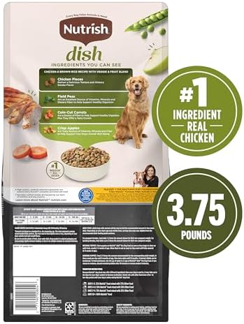 Nutrish Dish Dry Dog Food, Chicken Recipe, 3.75 lb. Bag (Rachael Ray) | Made with Dried Peas, Carrots & Apples And Contains No Added Corn, Wheat, Soy or Gluten Ingredients
