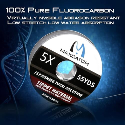 M MAXIMUMCATCH Maxcatch Fluorocarbon Fly Fishing Tippet Material Leader Line –Virtually Invisible – 55yards 0X-6X (Made in Japan)