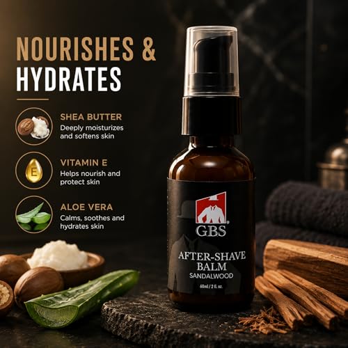 G.B.S Men’s Aftershave Balm - Premium Sandalwood Scent - Soothes Razor Burn & Moisturizes Sensitive Skin - Fast-Absorbing Formula - 5 Fl Oz