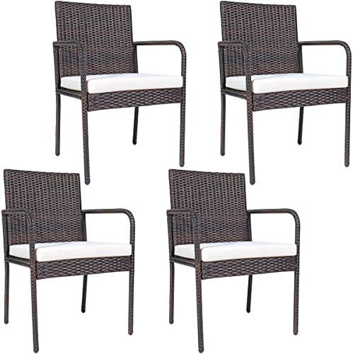 Outdoor Patio Wicker Chairs Set of 4, with Heavy Duty Steel Frame and Soft Cushions, All Weather Resistant Outdoor Dining Set, Suitable for Poolside