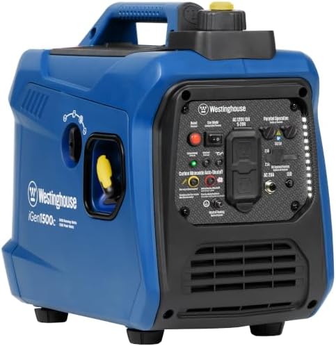 Westinghouse 1500 Peak Watt Super Quiet & Lightweight Portable Inverter Generator, Gas Powered, CO Sensor, Parallel Capable, Long Run Time,Blue