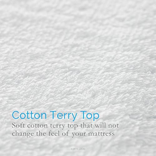 LUCID Premium Waterproof Mattress Protector, Queen Size – Fitted Sheet Style, Machine Washable – Cotton Terry Top Cover – Dorm Room Essential – White