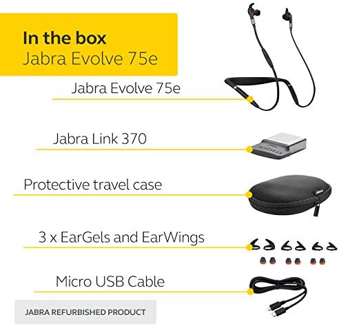 Jabra Evolve 75e MS Optimized Wireless Bluetooth Earbuds in Ear Noise Cancelling with Professional Sound (Renewed)