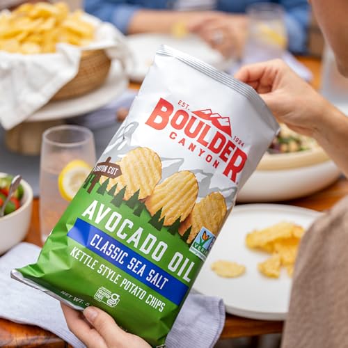 Boulder Canyon Classic Sea Salt Flavored Potato Chips, Made With Avocado Oil, Canyon Cut, Gluten Free, 5.25 Ounces (Pack Of 12)