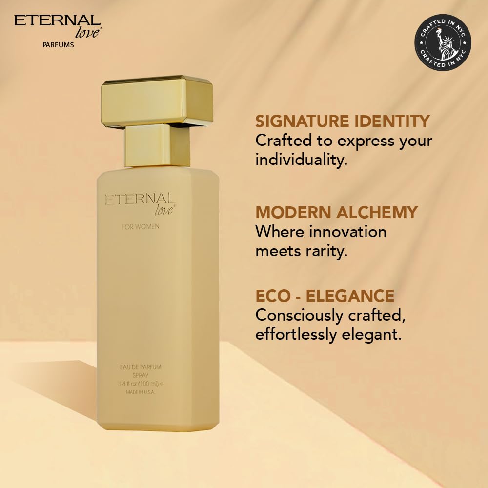 Eternal Love for Women - Long Lasting Eau de Parfum Spray - Premium Floral Fragrance with Peach & Sandalwood - Soft Feminine Scent - 3.4oz