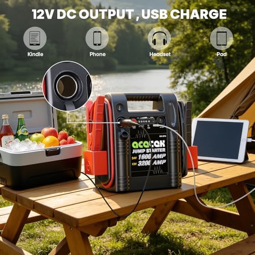 24V / 12V Jump Starter, acetek 1600/3200 Peak Amp Battery Jump Starter for Truck Car Tractor Excavator
