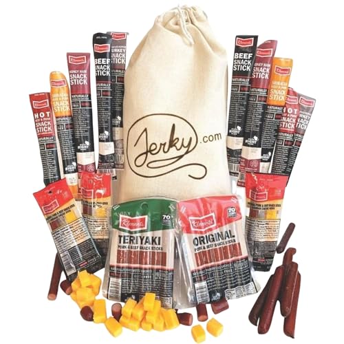 Jerky.com 26pc Meat Sticks Variety Pack - Birthday Gifts for Men - Beef Jerky Gifts for Men - Low Sugar & High Protein - Gluten Free & Keto Meat Sticks - Pork, Turkey, Ham Beef Jerky Sticks & Cheese Sticks