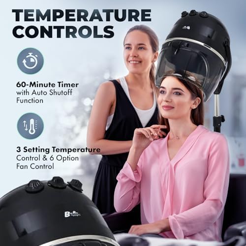 Buy-Rite Meredith 880W Hooded Salon Hair Dryer Adjustable Height | Durable 5-Star Caster Base, Fits Most Dryer Chairs, 60-Min Auto Shut-Off