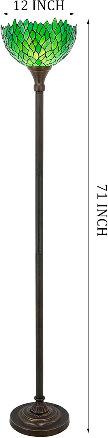 WERFACTORY Tiffany Floor Lamp Torchiere Green Wisteria Stained Glass Light | 12X12X71 Inches Pole Standing Corner Torch Uplight Decor Bedroom Living