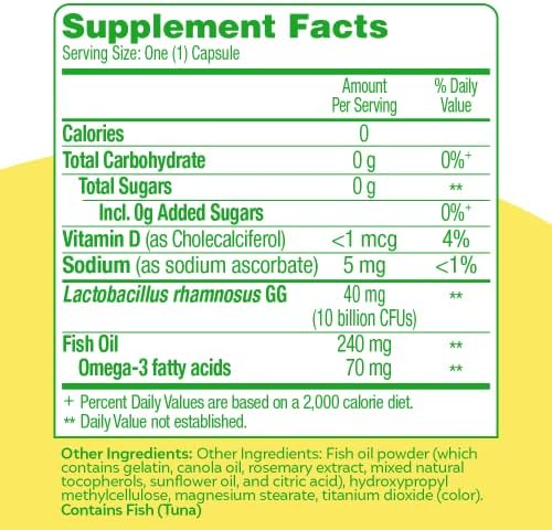 Culturelle 3-in-1 Complete Probiotic + Omega 3's Once Daily, 30 Count | 10B Live Cultures of Lactobacillus rhamnosus GG, Omega -3 Fish Oil, Immune & Heart Health Support*, Once Daily, Non-GMO