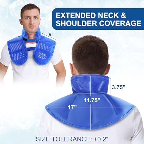 LotFancy Ice Pack for Neck Shoulder, Reusable Cold Neck Wrap for Pain Relief, Flexible Gel Pack with Adjustable Straps