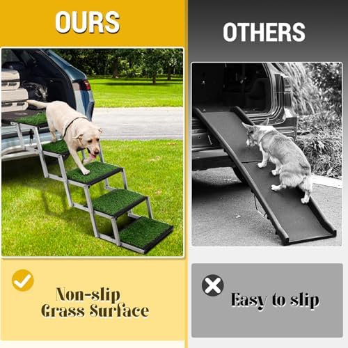 Foldable Dog Stairs for Car,17" Extra Wide Pet Ramp for Large Dog,6 Steps | 17" Extra Wide 200LBS Capacity Lightweight Portable Reinforced Pet Ramp for SUV Truck High Bed