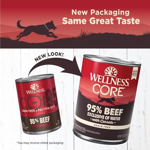 Wellness CORE 95% Adult Canned Wet Dog Food, Grain Free, Natural, Beef with Carrots Recipe, 12.5 oz, Pack of 12 Cans