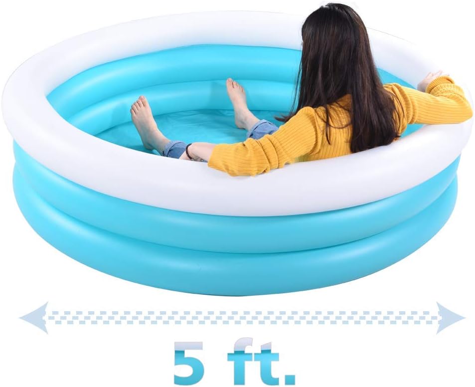 Inflatable Kiddie Pool, 60"x16" Thick Guardrail Swimming Pool for Kids, Blue & White Blow Up Pool for Kids Indoor Party Games