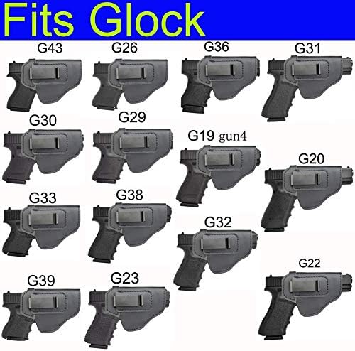 IWB Leather Holster for Inside Waistband Concealed Carry Fits:S&W M&P Shield-Glock19 26 29 30 32 43-Beretta Px4-RUGER EC9s-SIG-HK-Taurus-XDS or Similar Sized Handguns