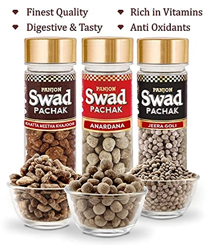 Swad MAHA SAVER PACK- Swad 25 Candy Pouchwith 3 premium bottles of Swad Pachak - ANARDANA, JEERA GOLI & KHATTA MEETHA KHAJOOR (Pack of 3)