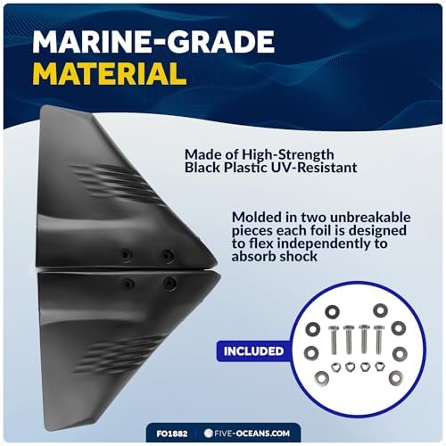 Five Oceans Hydrofoil for Outboard Motor, Hydro-Stabilizer for Outboards and Stern Drive Up to 200HP, Black - FO1882