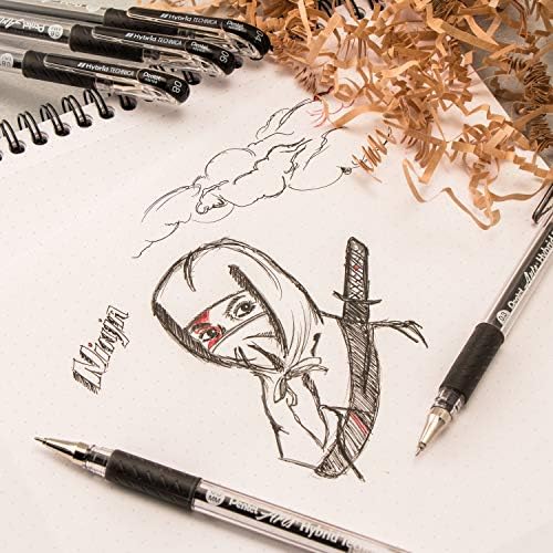 Pentel Arts Hybrid Technica Pen, (0.3mm), Ultra Fine Point, Black Ink, Box of 12 (KN103-A)
