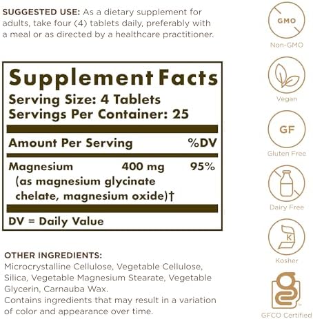 Solgar Chelated Magnesium, 250 Tablets - Supports Nerve & Muscle Function - Promotes Healthy Bones - Vital for Cellular Energy Release - Non-GMO, Vegan, Gluten Free, Dairy Free - 62 Servings
