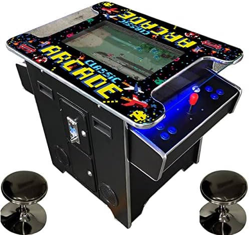 Full Size Commercial Grade Cocktail Arcade Machine 2 Player Retro 60 Games 22" LCD Screen Tempered Glass 2 Stools Included 5 Year Warranty Black