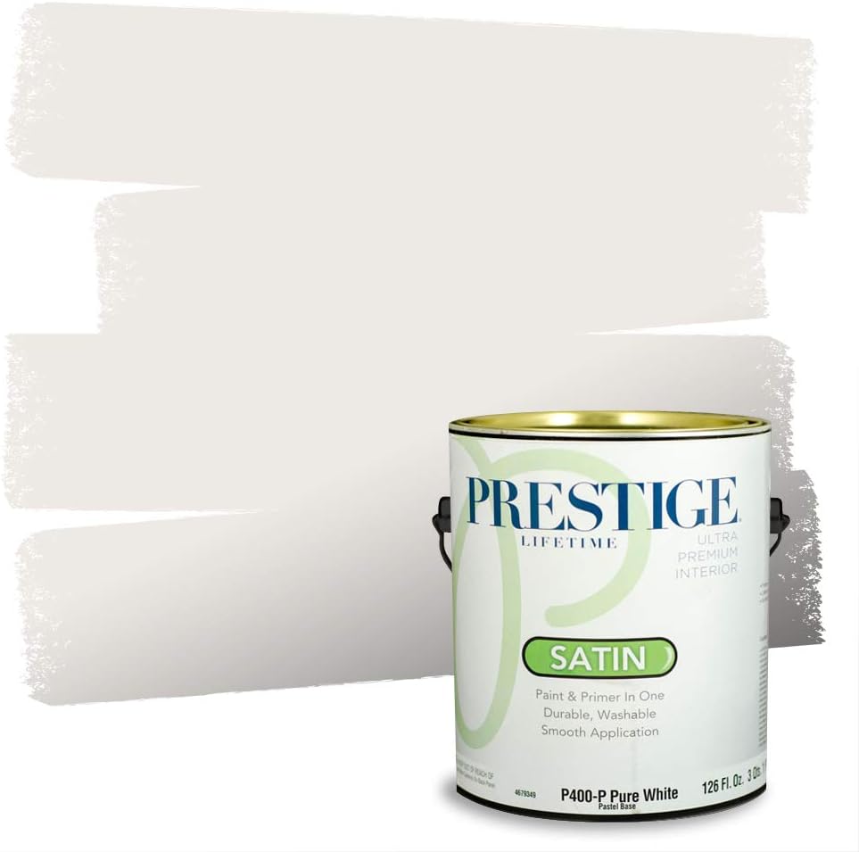 PRESTIGE Paints Exterior Paint and Primer In One, 1-Gallon, Semi-Gloss, Comparable Match of Sherwin Williams* Pure White*