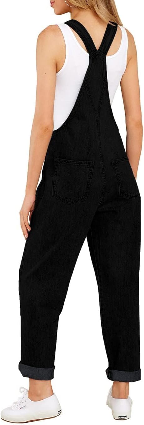 Vetinee Womens Classic Adjustable Straps Pockets Denim Bib Overalls Jeans Pants