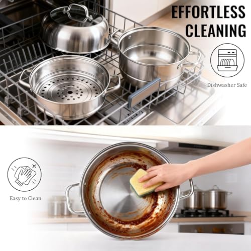 3-Tier 24 Qt Stainless Steel Steamer Pot with Glass Lid – Multi-Layer Stackable Cookware for Tamales
