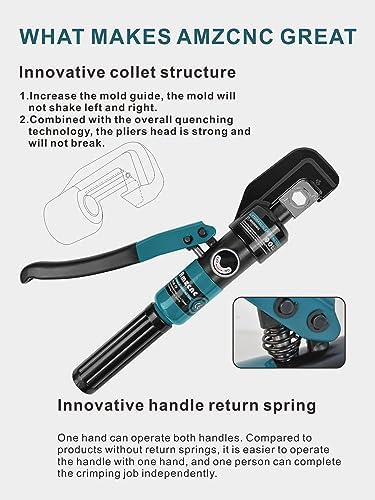 10 Ton Hydraulic Battery Cable Crimper, 180° Rotating Head | Electricians & Contractors, Easy One-Hand Operation