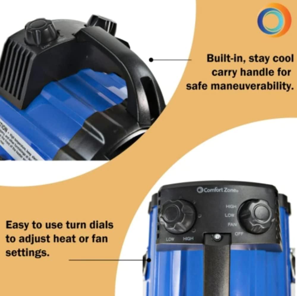 Comfort Zone 1, 500W Electric Ceramic Garage, Workshop Utility Space Heater with Pivot Cradle Base, Adjustable Thermostat, Durable Metal Frame
