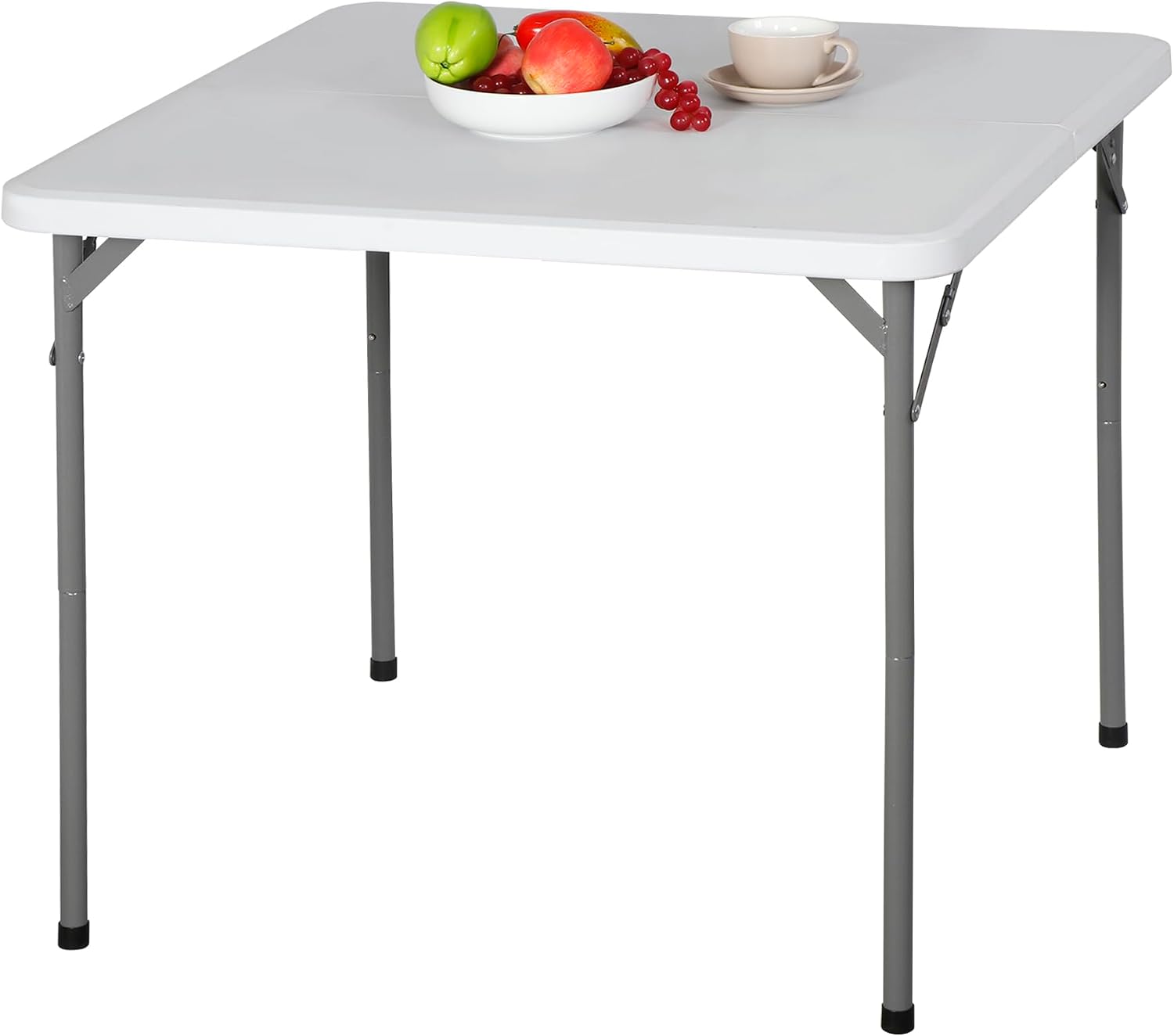 ZenStyle 6 ft Indoor Outdoor Heavy Duty Plastic Folding Table Portable Picnic Table Fold-in-Half Utility Table w/Handle and Steel Legs for Camping