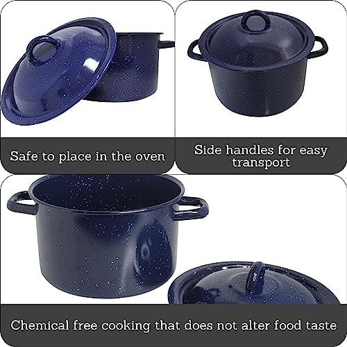 IMUSA USA C20666-1062810W Speckled Enamel Stock Pot with Lid, 4 Quart, Blue | Speckled Enamel Finish, Durable Steel Construction, Ideal for Soups and Stews, Great for Everyday Family Meals