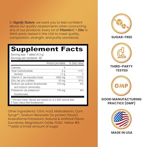 SIGNIFY NATURE Vitamin C 1000mg Effervescent Tablets with Zinc, 40CT