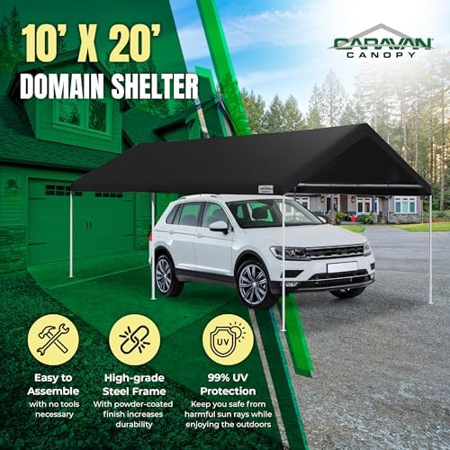 Caravan Canopy Powder Coated Heavy Duty Steel Frame Pop Up Carport with 6 Steel Stakes for Outdoor Activities and Events, White