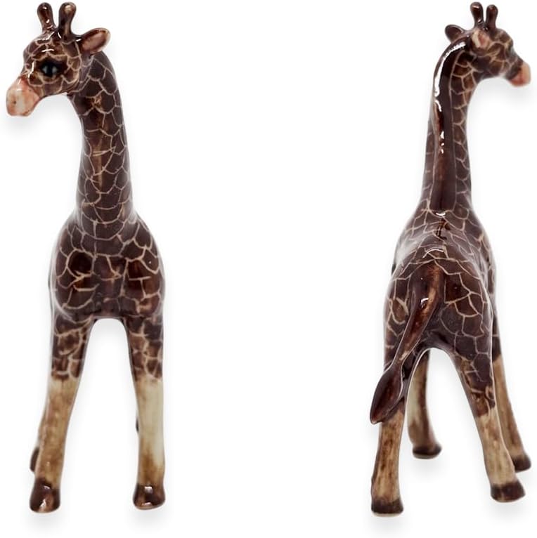 WitnyStore Tiny 2¾" Brown Standing Look Right Giraffe Figurine - Miniature Hand Made Ceramic Giraffes Tropical Savanna Africa Wild Life Cute Animals Porcelain Decorative Collectible Figure Décor Gifts