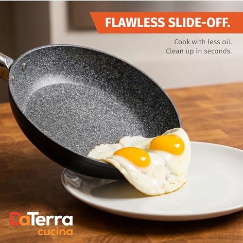 DaTerra Cucina - Ceramic Frying Pan, Induction & Oven, Made In Italy, 9.5" | Made in Italy, Induction Compatible, Oven-Safe up to 450°F, PFAS-free, Ergonomic Handle, Easy Cleanup, Even Heating