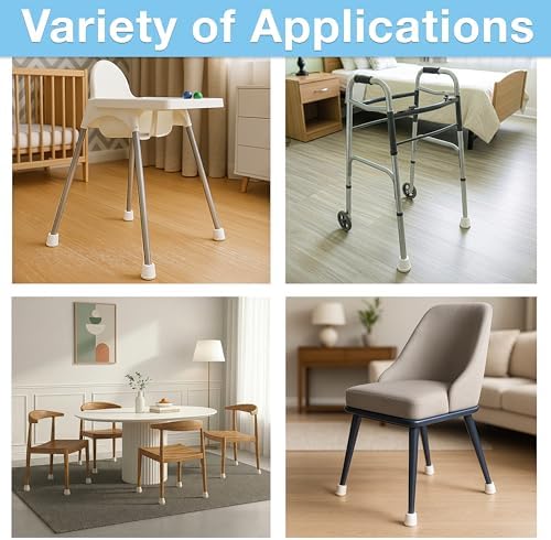 SoftTouch 7/8" Round Non-Marking Rubber Slip-On Chair Leg Tips, Nonslip Protective Furniture Leg Caps for Chairs, Stools, and Tables on Hard Surfaces