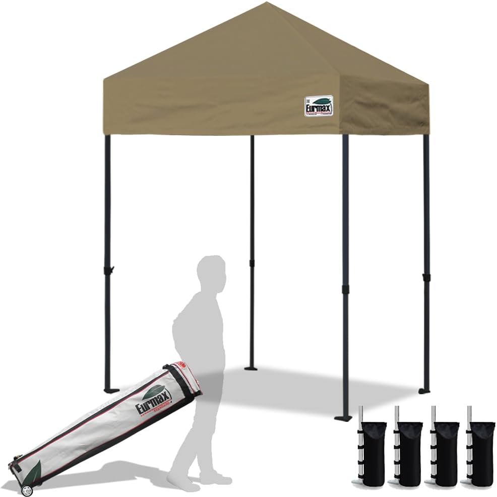 Eurmax USA 10x10ft Pop Up Canopy,Commercial Instant Tent for Outdoor Events,Patented No-Tip Rolling Storage Bag with 4 Sandbags,UV & Water Resistant,Heavy Duty Portable Shelter Gazebo,Black