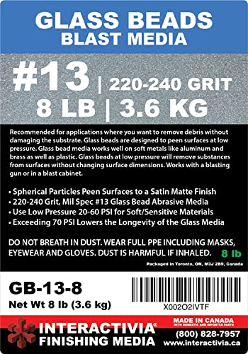 #13 Glass Beads - 8 lb or 3.6 kg - Blasting Abrasive Media (Fine) 220-240 Mesh or Grit - Spec No 13 for Blast Cabinets Or Sand Blasting Guns - Small