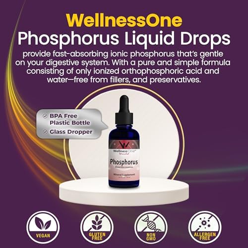 WellnessOne Ionic Phosphorus Supplements - Phosphorus Liquid from Ortho Phosphoric Acid for Teeth, Bone Health, & Energy Support - Non-GMO, Vegan