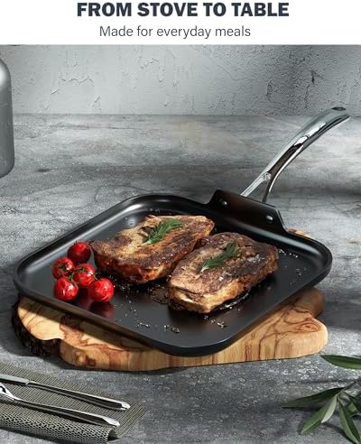 Cooks Standard 11-Inch Square Griddle Pan - Nonstick Ceramic Coated | Hard Anodized, Heavy Duty Aluminum Fry Pan for Breakfast Pancakes Bacon