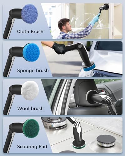 Leebein Electric Spin Scrubber, Shower Scrubber with 4 Adjustable Angles and 8 Brush Heads, Electric Scrubber with Long Handle & Remote Controller