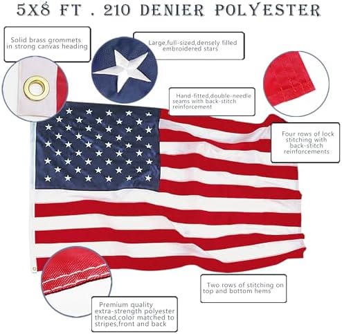 ANLEY EverStrong Series American Flag 6x10 Foot Heavy Duty - Embroidered Stars and Sewn Stripes - 4 Rows of Lock Stitching - US National Banner Flags with Brass Grommets 6 X 10 Ft