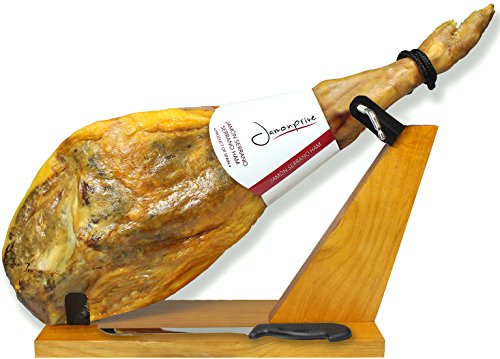 Spanish Serrano Ham Bone in from Spain 14.5-17 lb (Stand + Knife included) - Jamon Serrano - Jamón Serrano Español - Cured Ham - Serrano Ham from