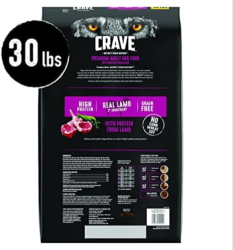 CRAVE Grain Free High Protein Natural Adult Dry Dog Food, Lamb, 4 lb | 34% protein, real animal protein, no by-product meal, no corn, wheat, soy, no artificial flavors, energy support