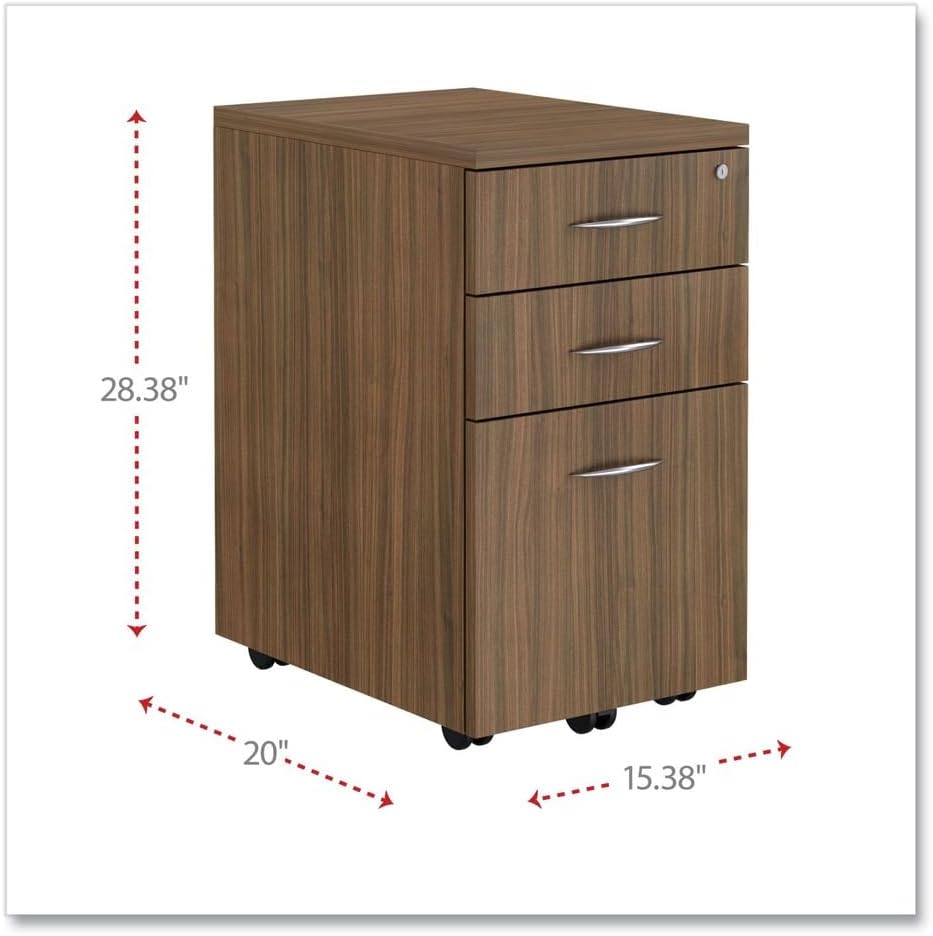 Alera Alera Valencia Series Mobile Pedestal File, Left/Right, 3-Drawer: Box/Box/File, Legal/Letter, Walnut, 15.88 X 20.5 X 28.38