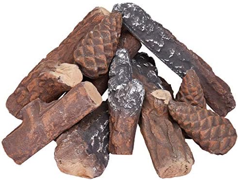 GASPRO Ceramic Logs for Gas Fireplace, 10-Piece Vented Faux Logs for Indoor Natural Gas Fireplace, Large Size