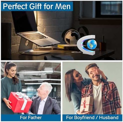 Magnetic Levitating Globe with LED Light | Cool Tech Gift for Men Father | Boys Birthday Gifts for Him | Floating Globes World Office Desk Accessories Tech Gadgets Home Decor Display- Black