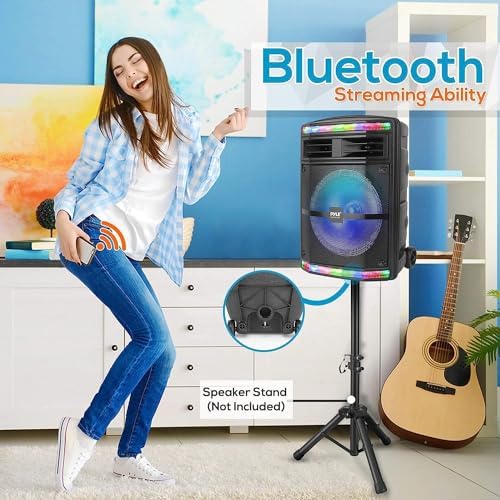 Pyle Portable Bluetooth PA Speaker System - 600W Bluetooth Speaker Portable PA System W/ Rechargeable Battery, Party Lights, MP3/USB SD Card Reader