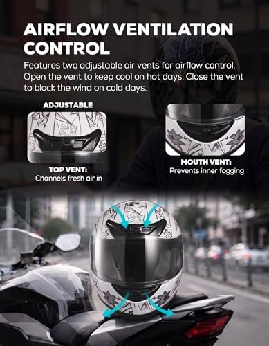 Full Face Motorcycle Helmet Adult ATV Helmet DOT Approved | Ultra-Lightweight, with Anti-Fog Visor, Breathable Liner, For Street Bike