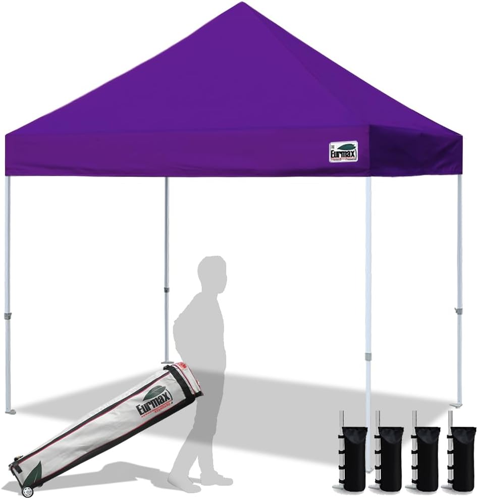 Eurmax USA 10x10ft Pop Up Canopy,Commercial Instant Tent for Outdoor Events,Patented No-Tip Rolling Storage Bag with 4 Sandbags,UV & Water Resistant,Heavy Duty Portable Shelter Gazebo,Black